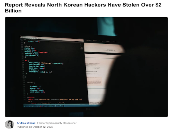 Screenshot showing the featured image of a news story of a hacker stealing $2 billion.