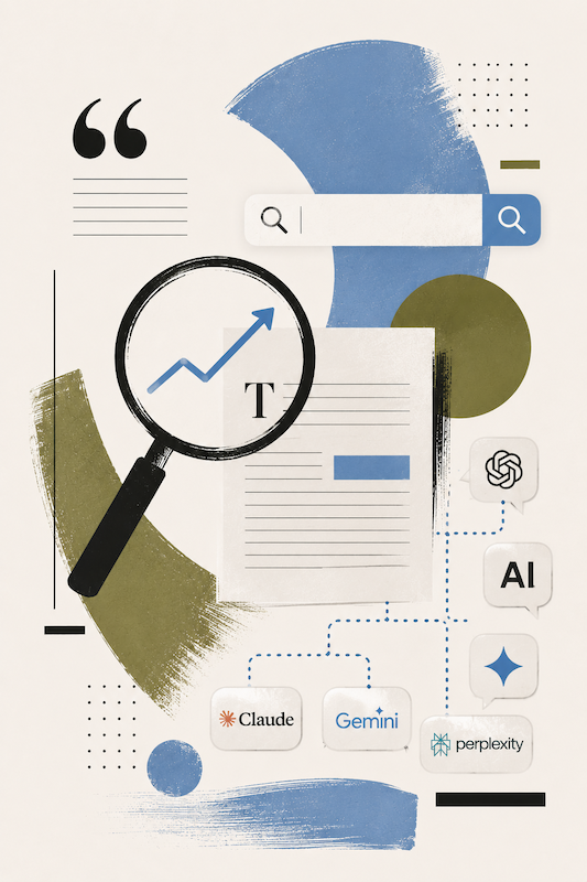 Abstract illustration about SEO featuring a magnifier and text content improving performance. 